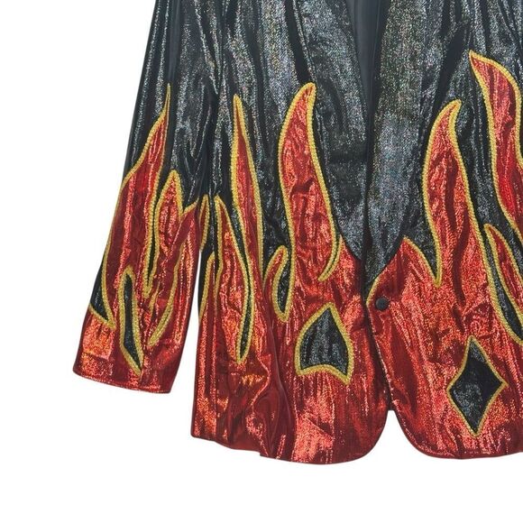 1980’s Custom Flame Fire Jacket  Rockabilly Glitter Blazer| Size 42 - Picture 3 of 10